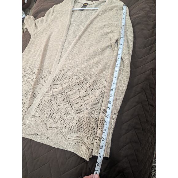 Pretty tan open duster length knit cardigan by Lee plus size 1X - Picture 7 of 8